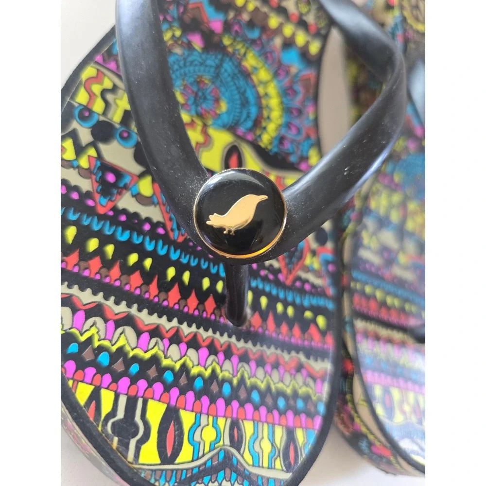 Sakroots Womens 7 Mandala Print Platform Wedge Flip Flops Sandals Peace